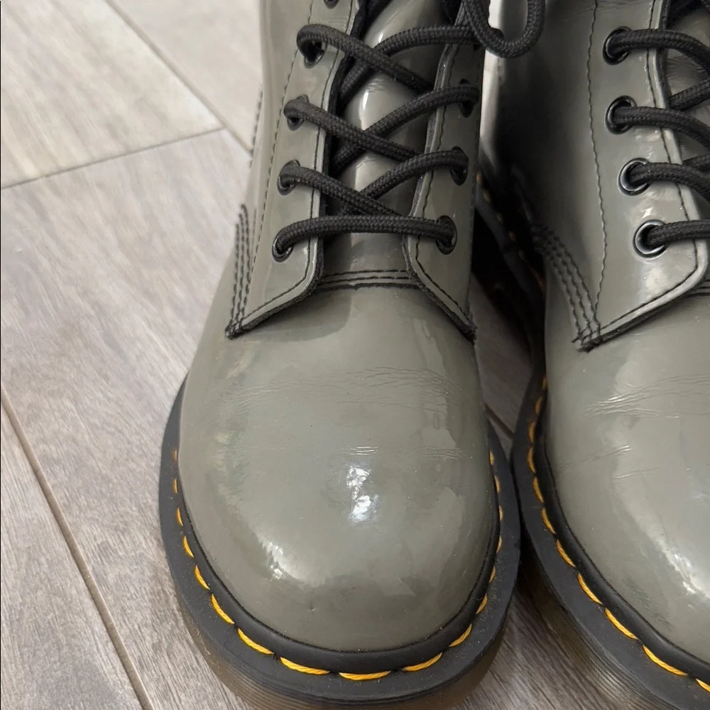Dr. Martens Shiny Gray Lace-Up Boots - Picture 3 of 5